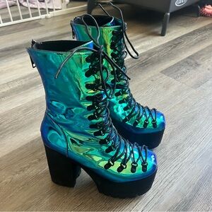 Club Exx Holographic Lace-Up Platform Boots